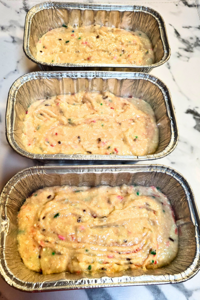 3 loaves of Christmas Funfetti Bread  not baked